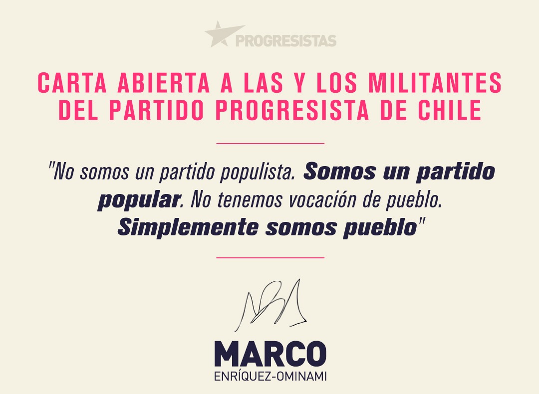 Carta abierta a las y los militantes del Partido Progresista de Chile Carta abierta a las y los militantes del Partido Progresista de Chile
